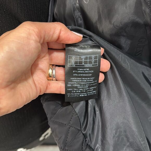 Guess Women Quilted Puffer Jacket Coat Black Medium Full Gold Zipper - Picture 4 of 9